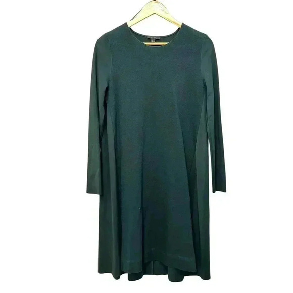 COS Wool Cotton Blend A-Line Long Sleeve Shift Jersey Dress Wool Panel Green M - Picture 2 of 16